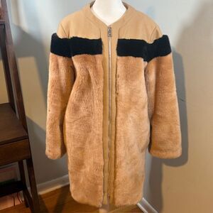 Vintage Sonia Rykiel Faux Fur Coat Jacket‎ Sz38 Beige Black Maximalism Old Money